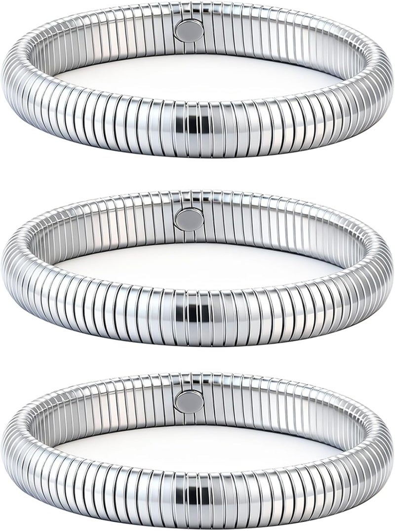 JUNYANGY Gold Bangles for Women Set of 3 Chunky Stretch Bangles Bracelets 24K Gold Plated Stainless Steel Bracelets Flexible Wide Stack Bracelets Designer Look Alike Jewelry for Women - Image 1